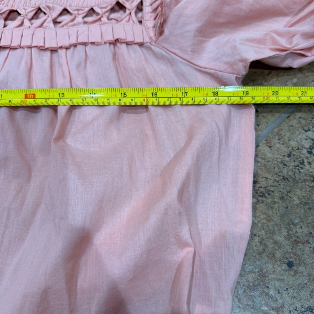 Self Contrast Anthropologie Puff-Sleeve Cotton‎ Blouse S Small Peach Coral Boho - Picture 6 of 12